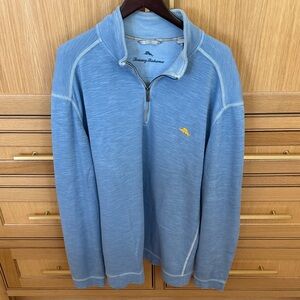 Tommy Bahama Light Blue Quarter-Zip Pullover with Yellow Logo